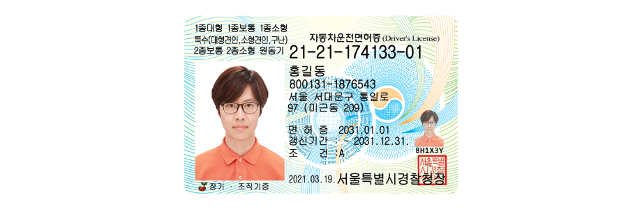 대한민국 면허증 견본